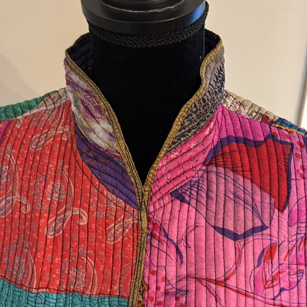 Sacred Thread Silk Patchwork Vest Size Ml - image 5